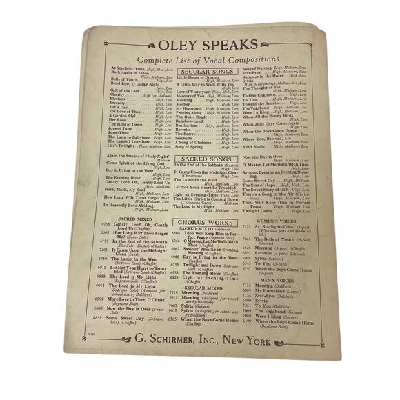 Antique 1914 Sylvia Song by Oley Speaks by G Schirmer Inc Piano Sheet Music - Picture 3 of 3